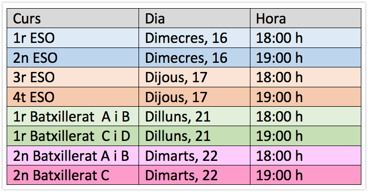 horari tutories